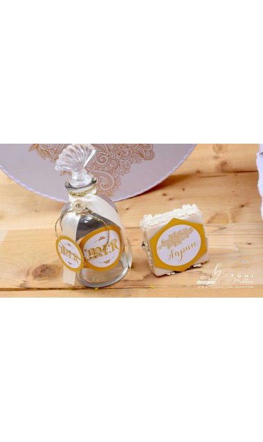 Trusou botez alb cu gold elegant si special cu broderie customizata Boho 23